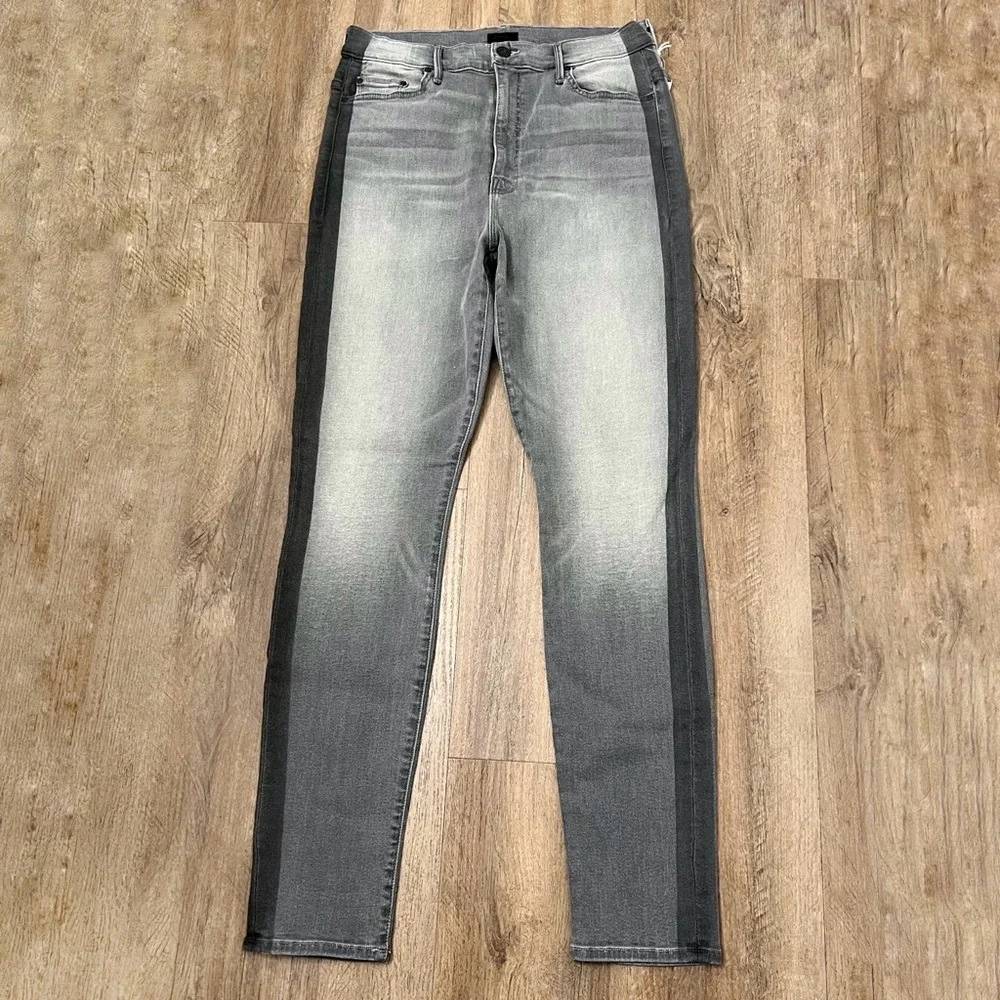 Mother Sz 31 Light Wash Gray Denim The Swooner Super Moon Stripe Skinny Jeans